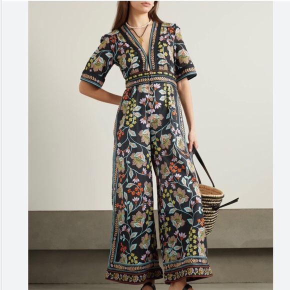 FARM Rio Pants - Farm Rio Flowery Floral Black Jumpsuit Sz Medium NWT
